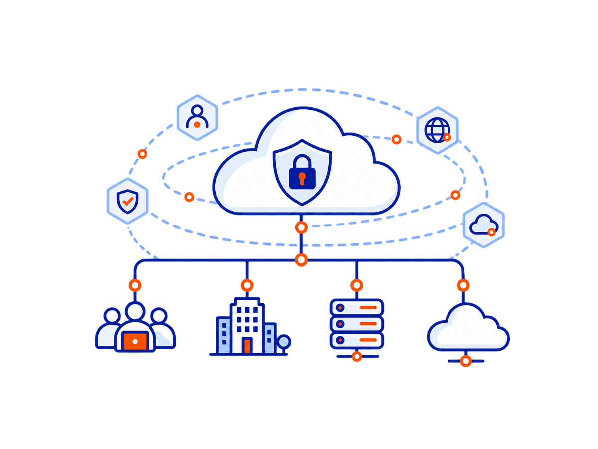 Versa SASE-architectuur voor veilige connectiviteit tussen gebruikers, locaties, datacenters en cloudomgevingen