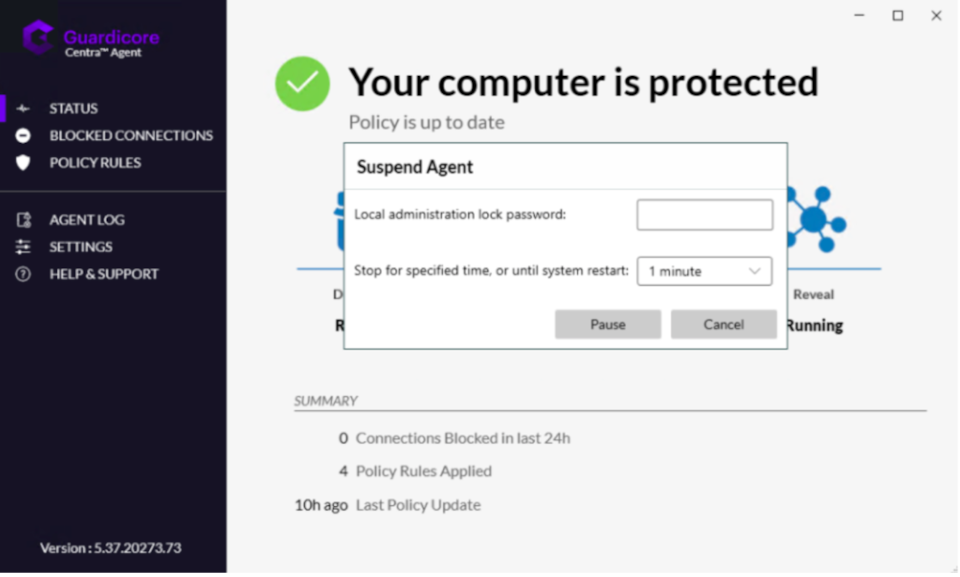 Protected Guardicore uninstall Windows option